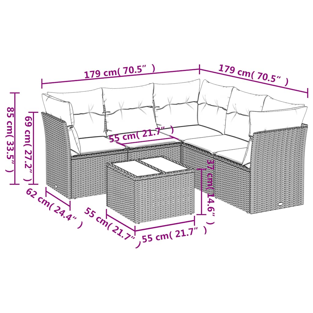 Set Divano da Giardino 6pz con Cuscini Grigio Chiaro Polyrattan | homemem39