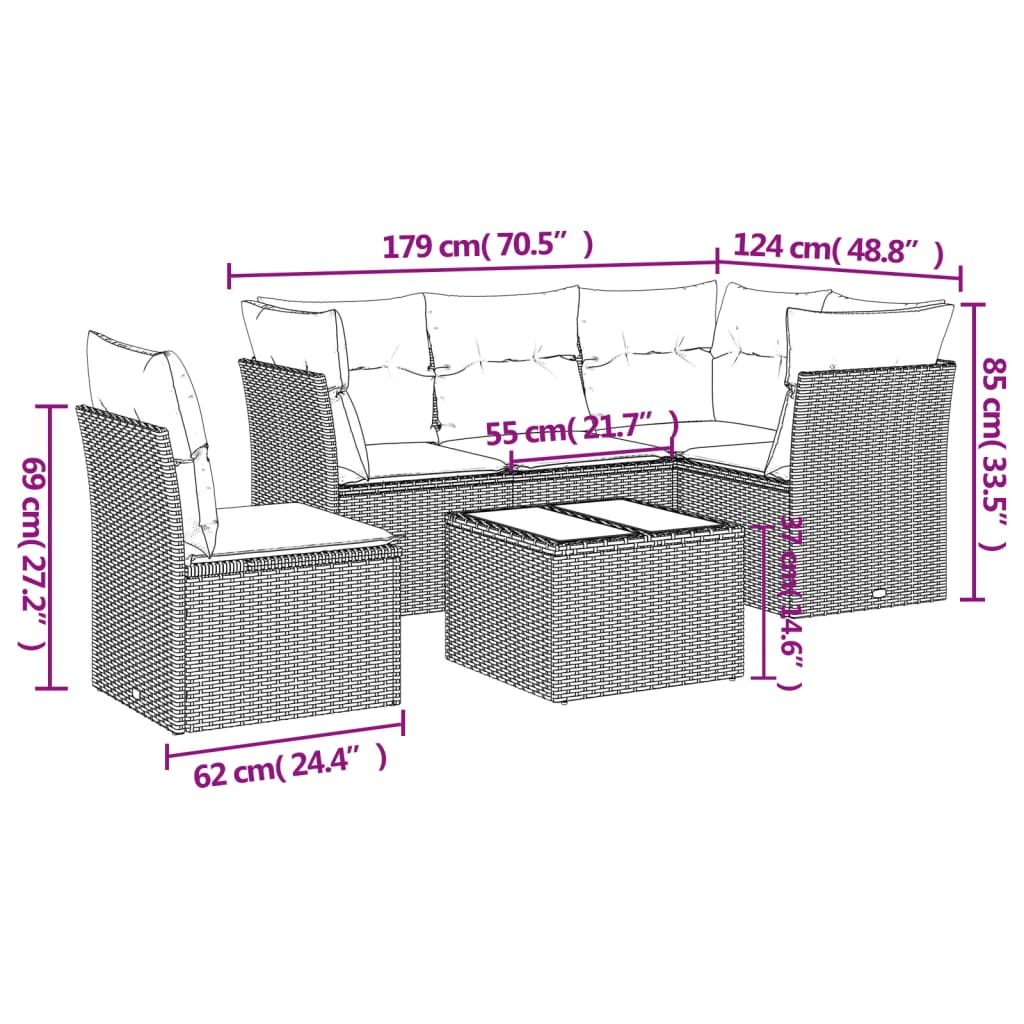 Set Divano da Giardino 6pz con Cuscini Grigio Chiaro Polyrattan | homemem39
