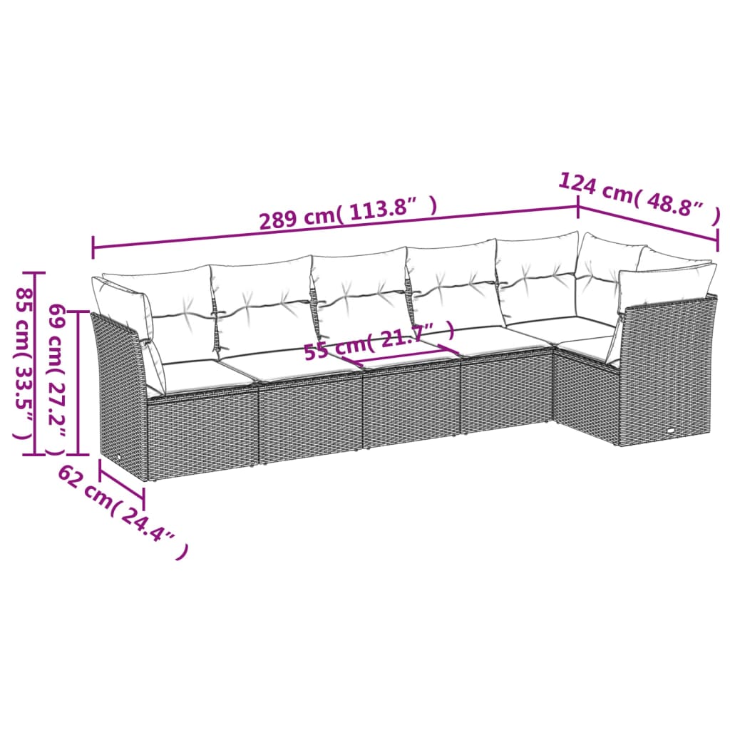 Set Divano da Giardino 6pz con Cuscini Grigio Chiaro Polyrattan | homemem39