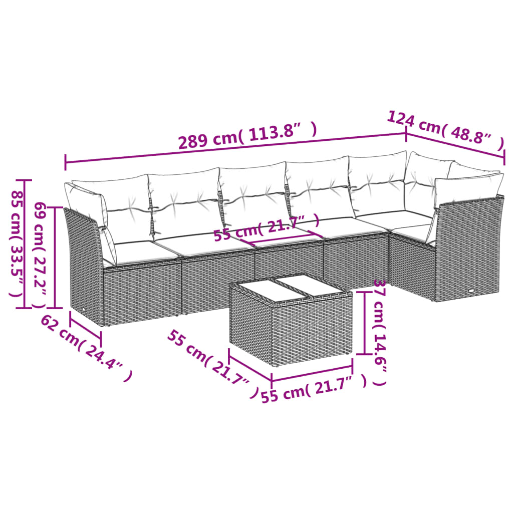 Set Divani da Giardino con Cuscini 7pz Nero Polyrattan | homemem39