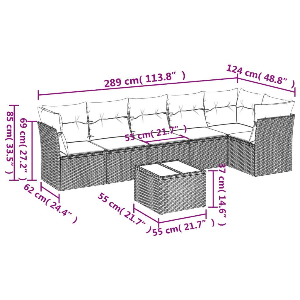 Set Divani da Giardino con Cuscini 7pz Nero Polyrattan | homemem39