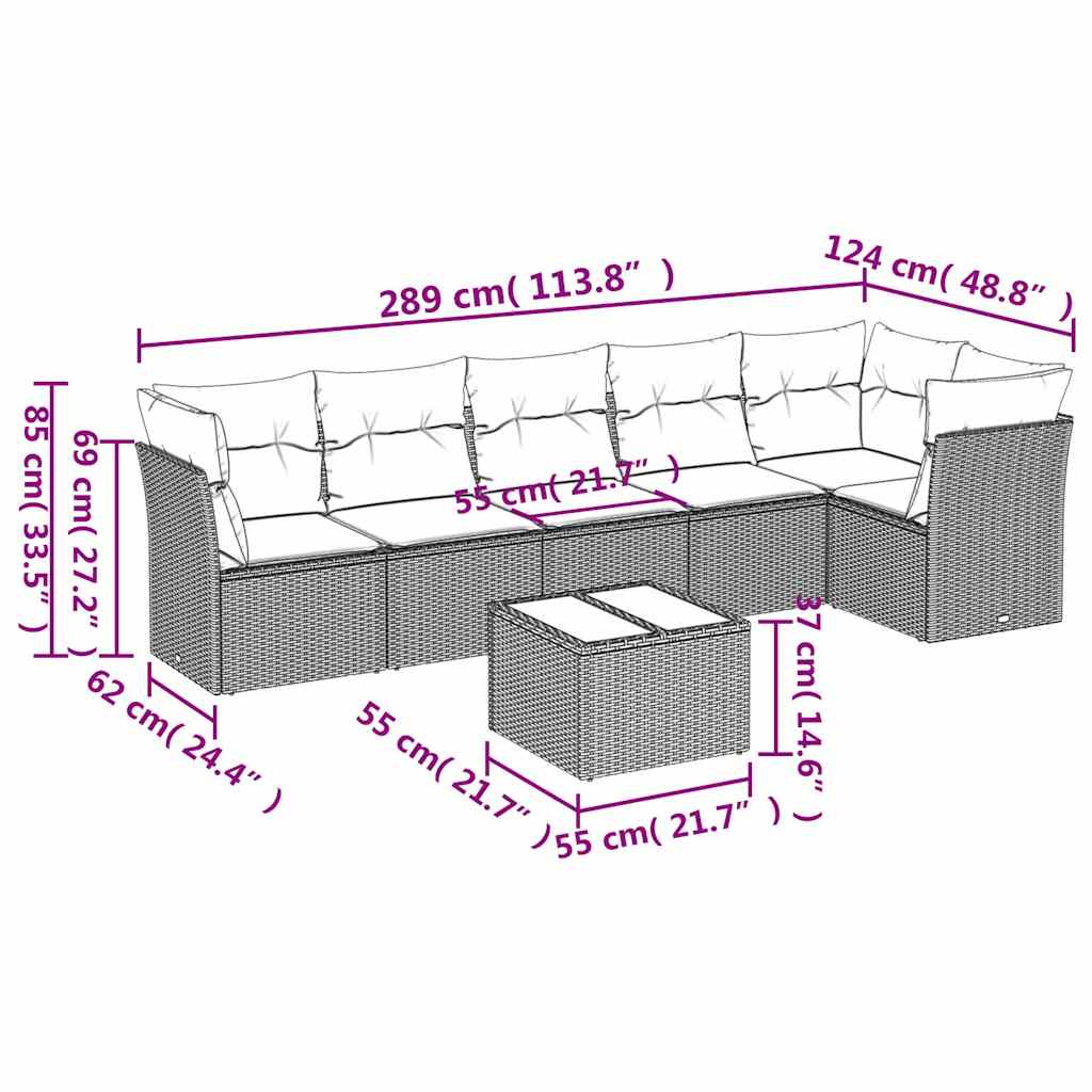 Set Divani da Giardino 7 pz con Cuscini Grigio in Polyrattan | homemem39