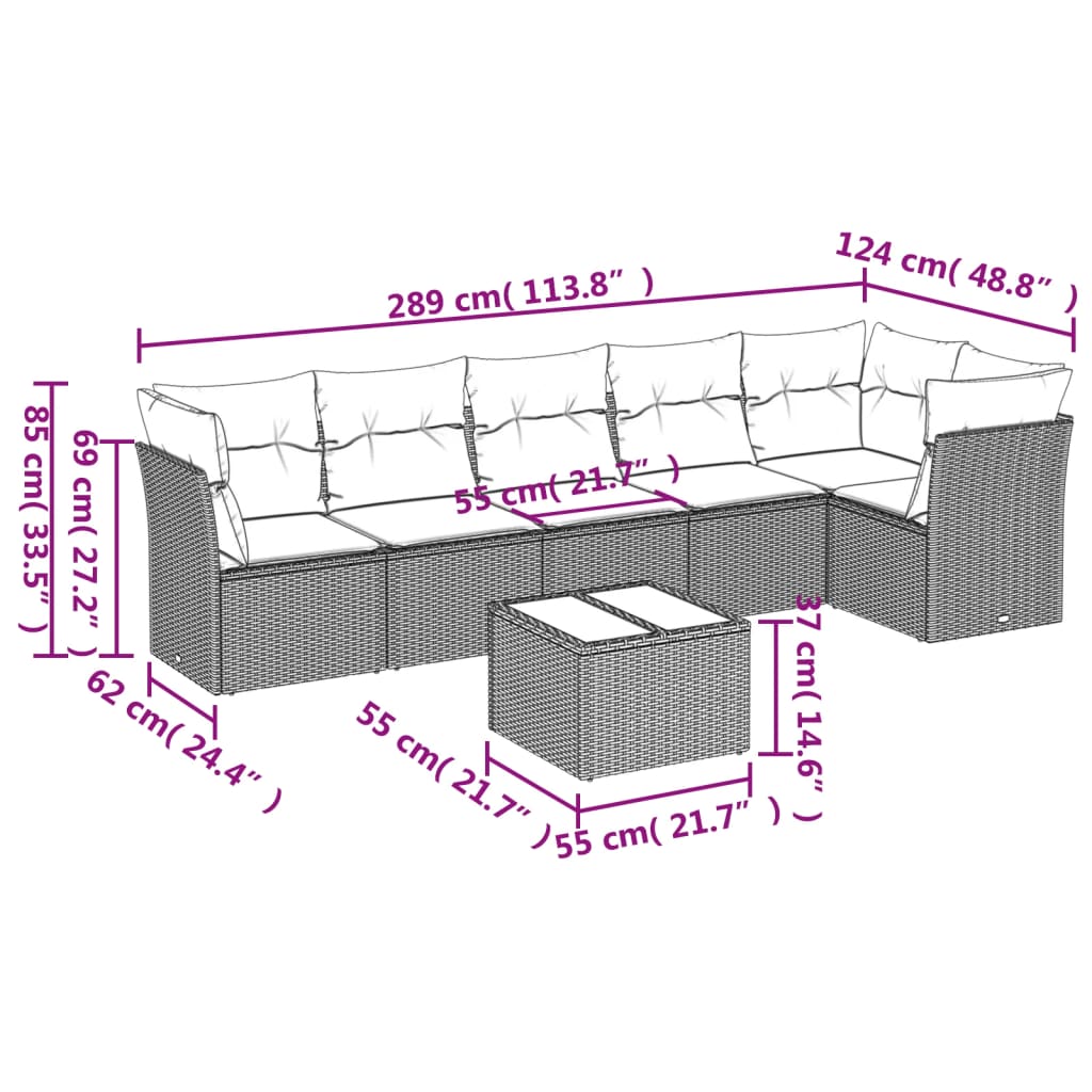 Set Divani da Giardino 7pz con Cuscini Grigio Chiaro Polyrattan | homemem39
