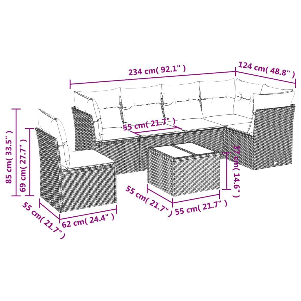 Set Divani da Giardino con Cuscini 7pz Nero Polyrattan | homemem39