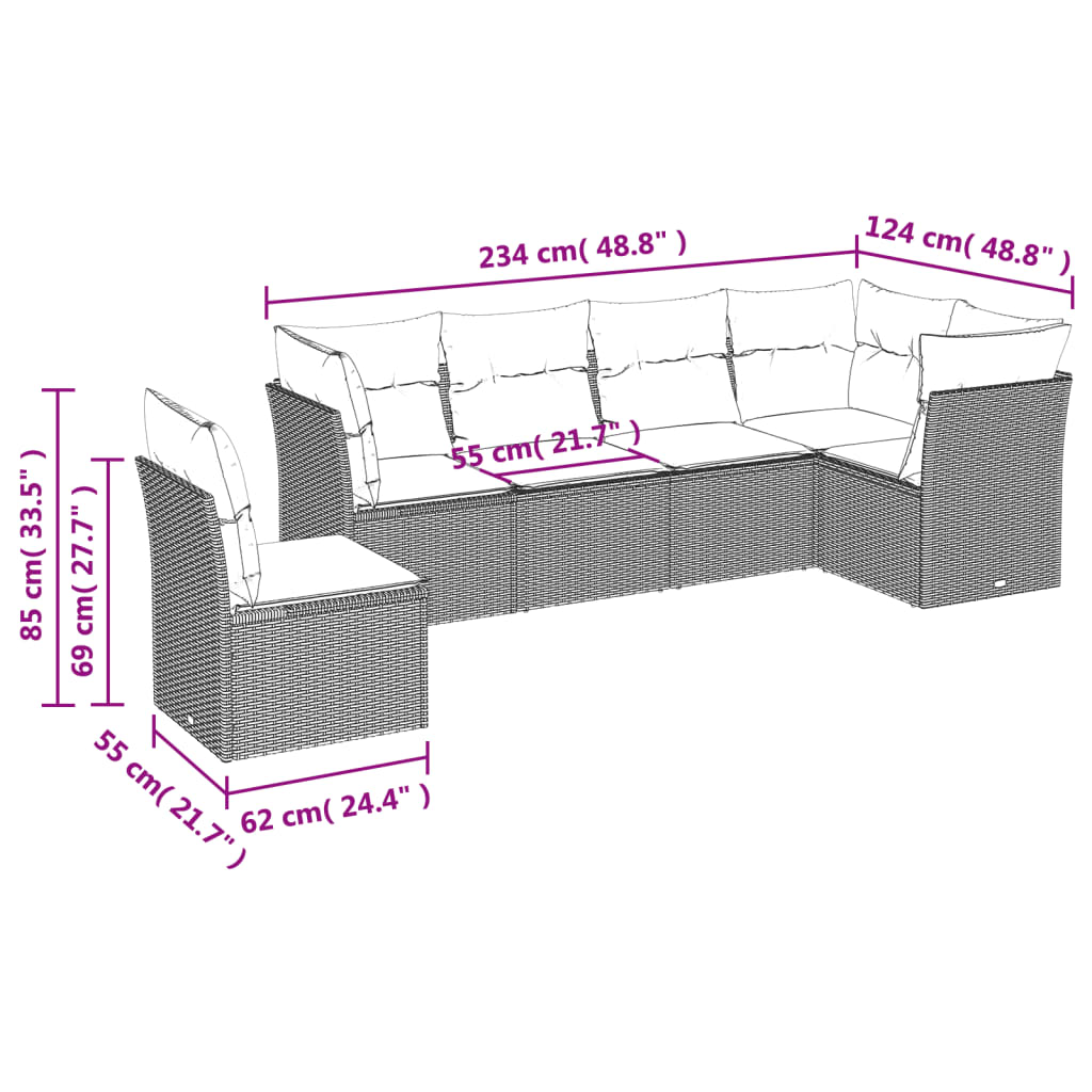 Set Divano da Giardino 7pz con Cuscini Marrone in Polyrattan | homemem39