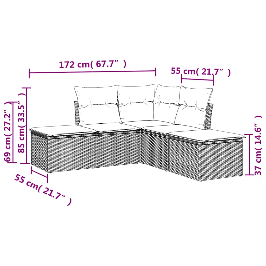 Set Divani da Giardino 5 pz con Cuscini in Polyrattan Nero | homemem39