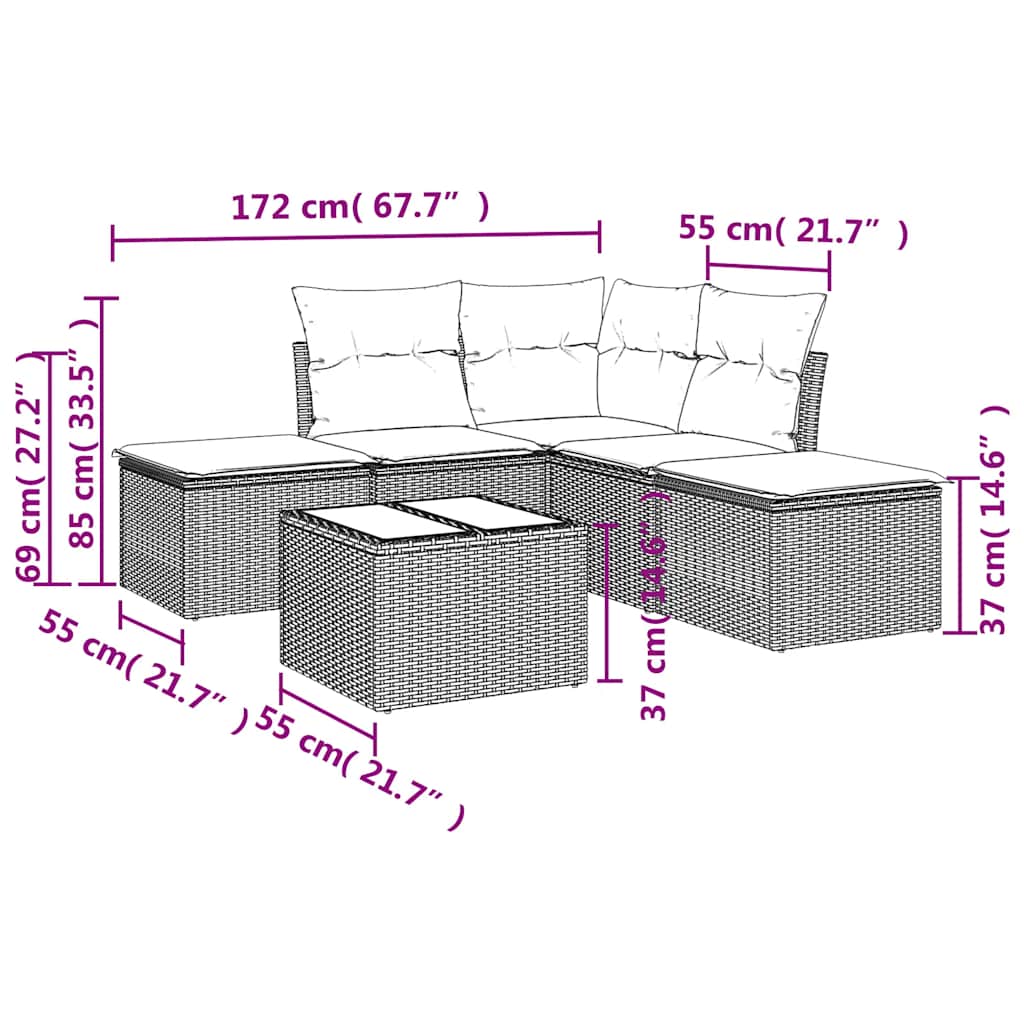 Set Divano da Giardino 6 pz con Cuscini Nero in Polyrattan | homemem39