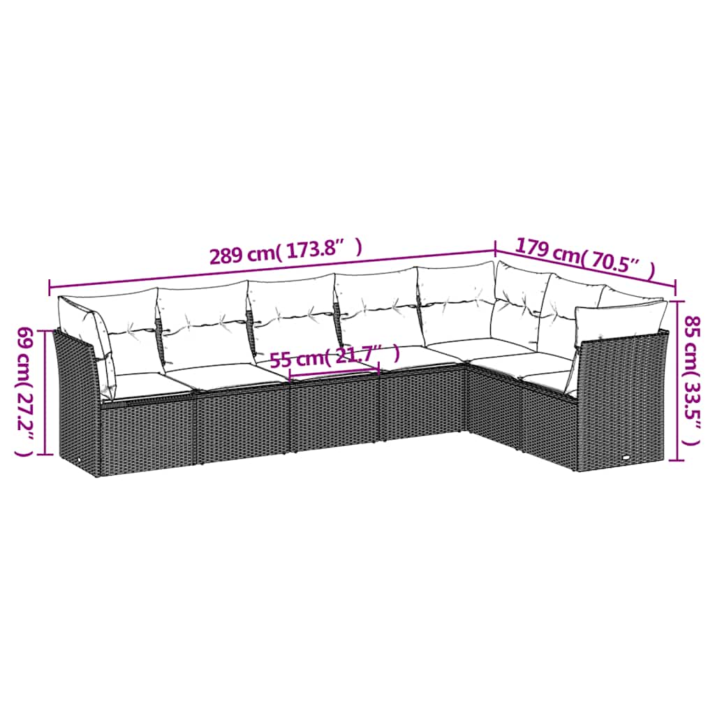 Set Divani da Giardino con Cuscini 7pz Nero Polyrattan | homemem39