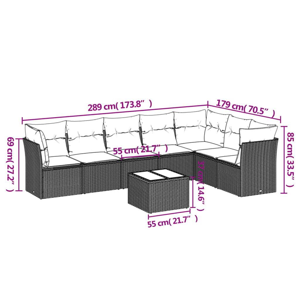 Set Divani da Giardino con Cuscini 8 pz Nero in Polyrattan | homemem39