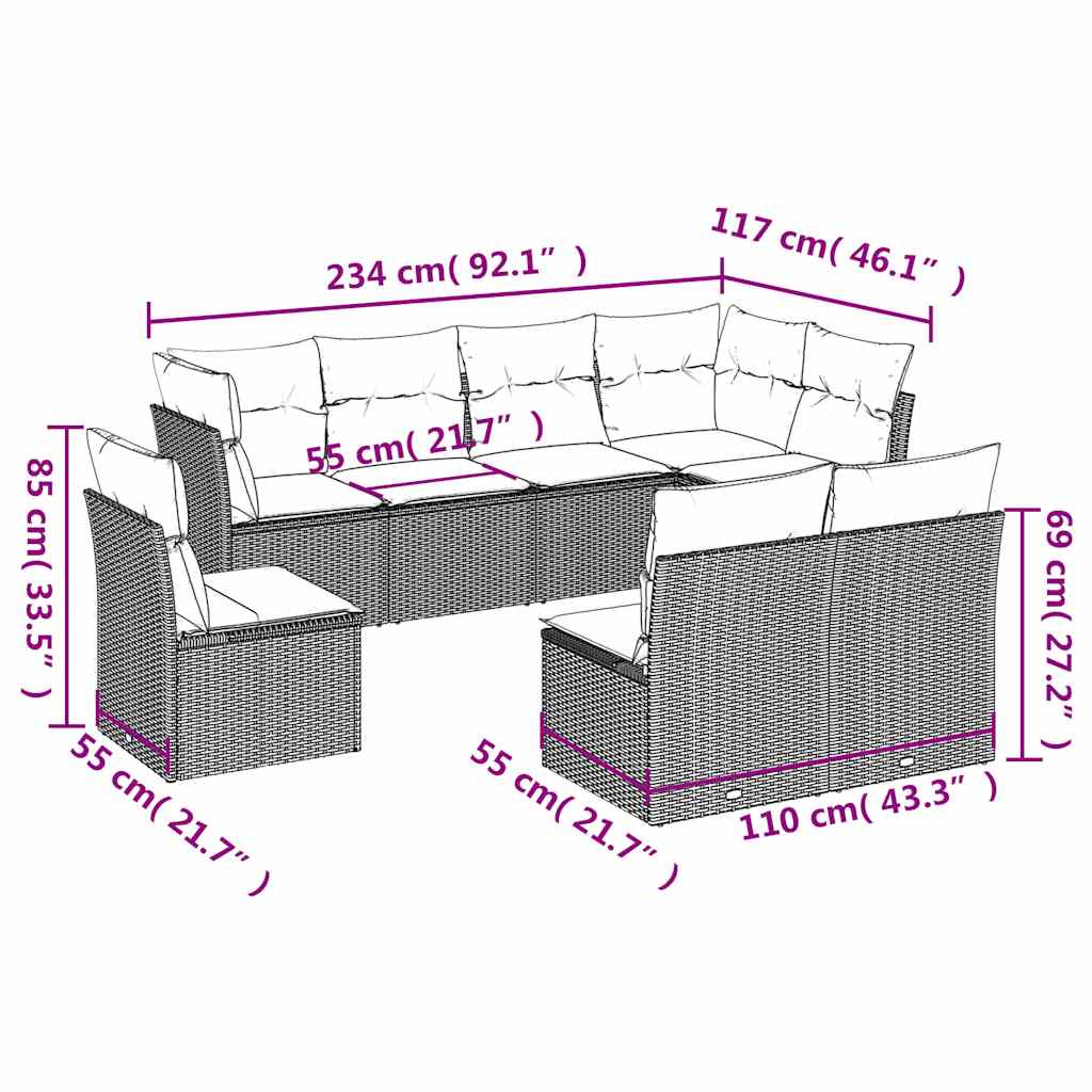 Set Divani da Giardino con Cuscini 8 pz Nero in Polyrattan | homemem39