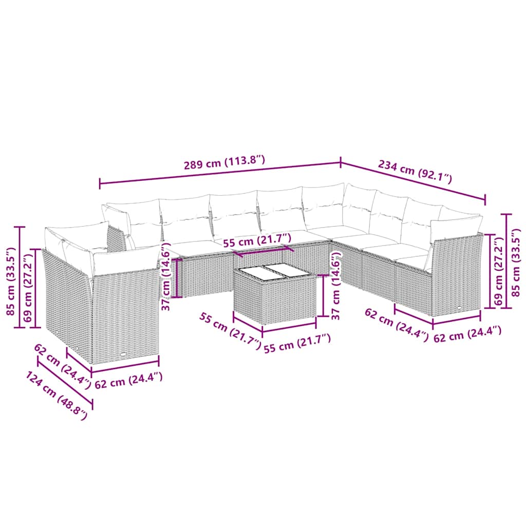 Set Divani da Giardino 11 pz con Cuscini in Polyrattan Grigio | homemem39