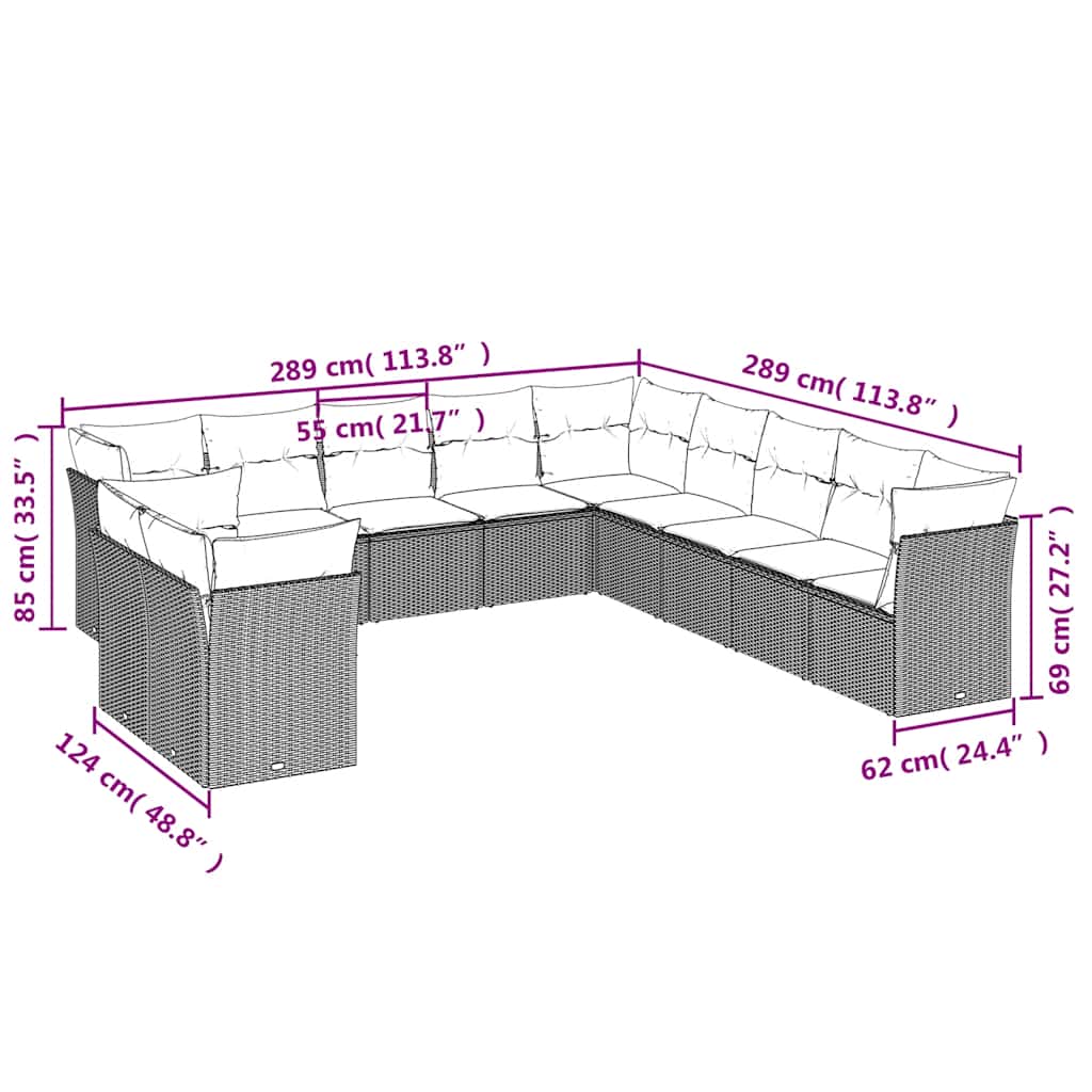 Set Divani da Giardino 11 pz con Cuscini in Polyrattan Nero | homemem39