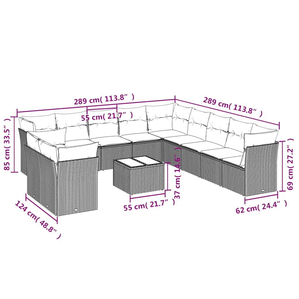 Set Divani da Giardino 12 pz con Cuscini Nero in Polyrattan | homemem39