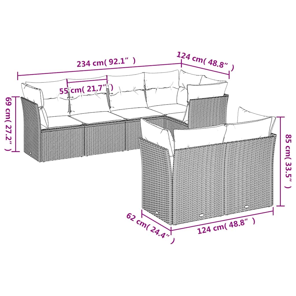 Set Divani da Giardino con Cuscini 7pz Nero Polyrattan | homemem39