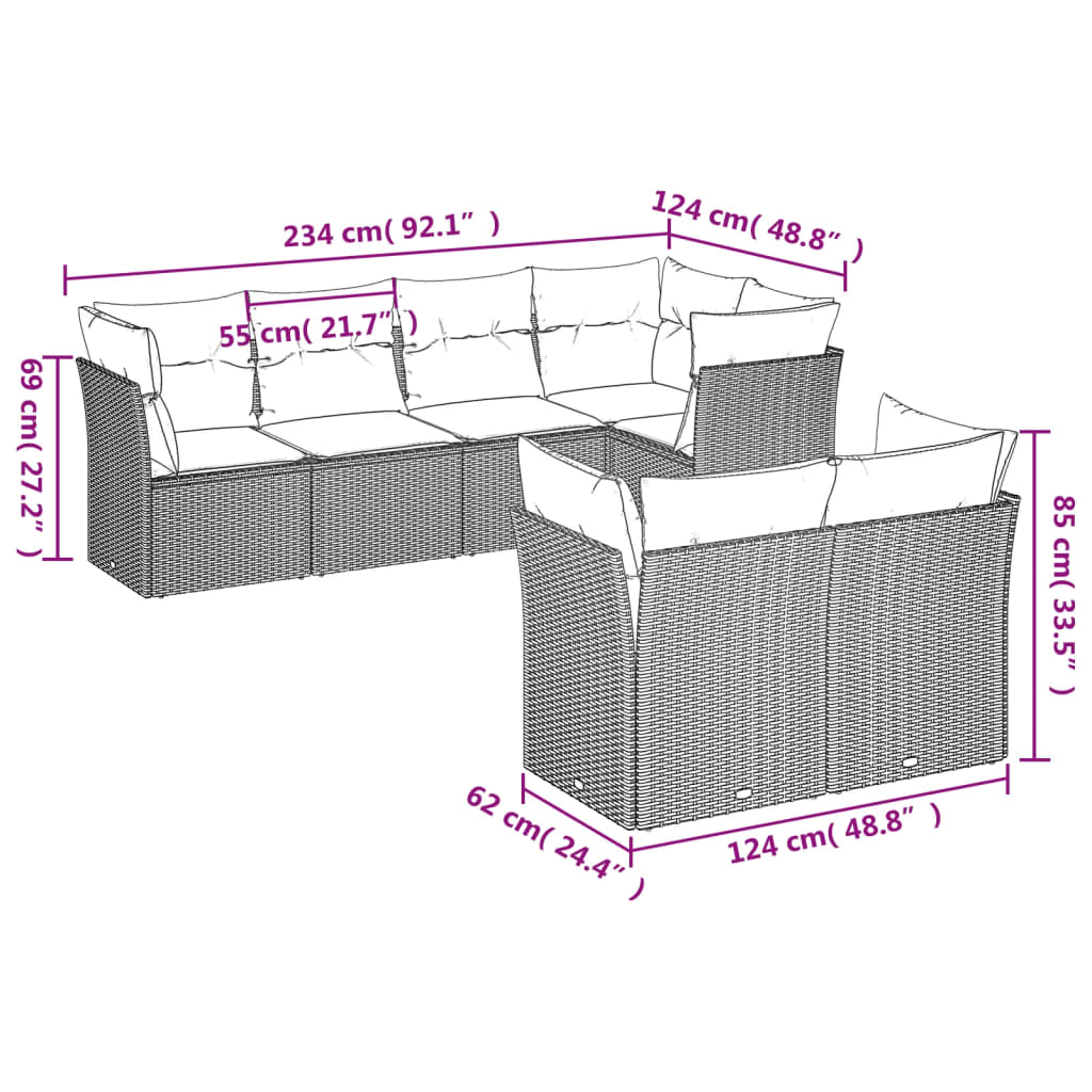 Set Divani da Giardino 7pz con Cuscini Grigio Chiaro Polyrattan | homemem39
