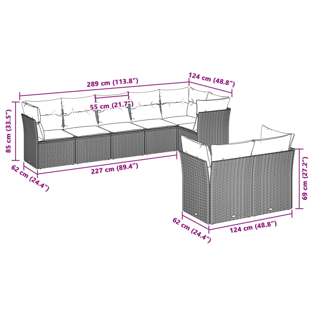 Set Divano da Giardino 8pz con Cuscini Grigio Chiaro Polyrattan | homemem39