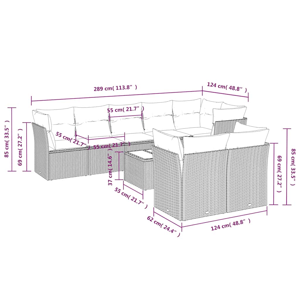 Set Divani da Giardino 9 pz con Cuscini Nero in Polyrattan | homemem39