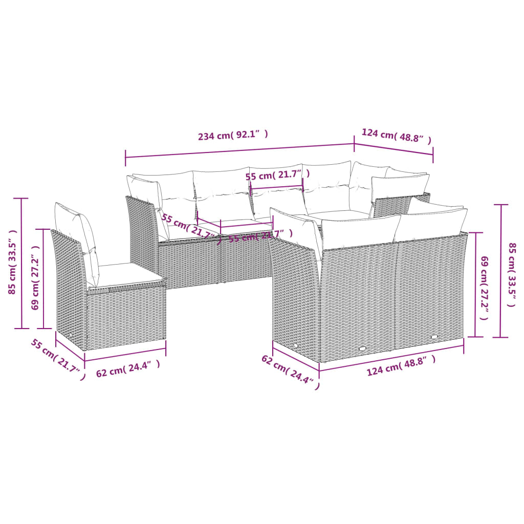Set Divano da Giardino 8pz con Cuscini Grigio Chiaro Polyrattan | homemem39