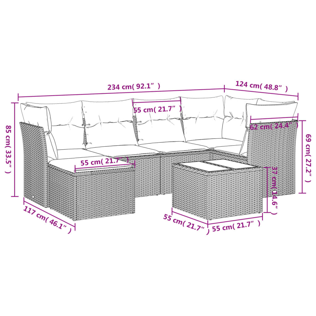 Set Divani da Giardino 7 pz con Cuscini Marrone in Polyrattan | homemem39