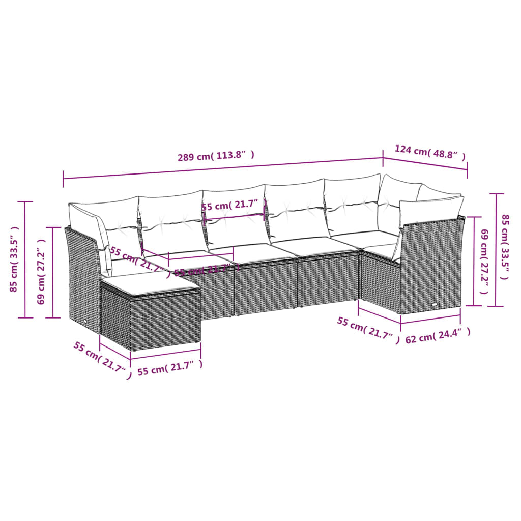 Set Divani da Giardino 7 pz con Cuscini Marrone in Polyrattan | homemem39