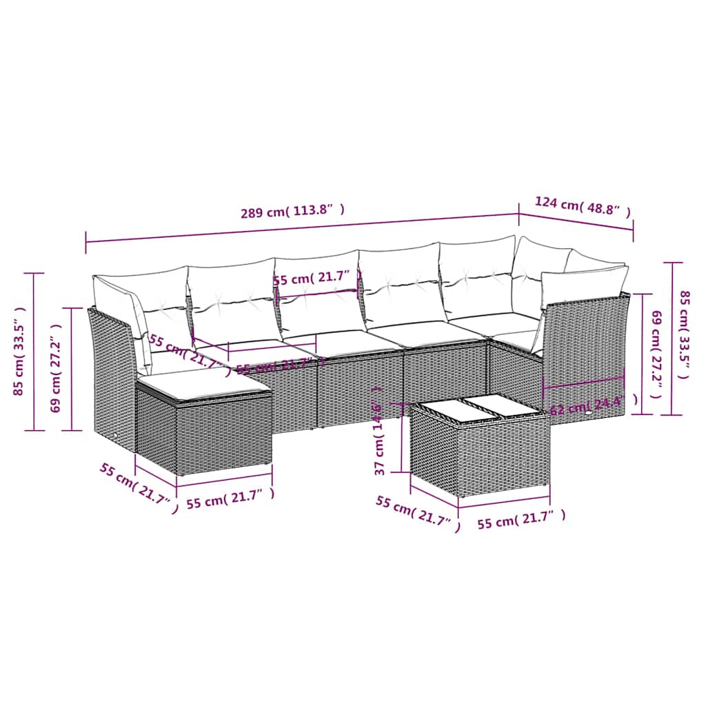 Set Divani da Giardino con Cuscini 8 pz Nero in Polyrattan | homemem39