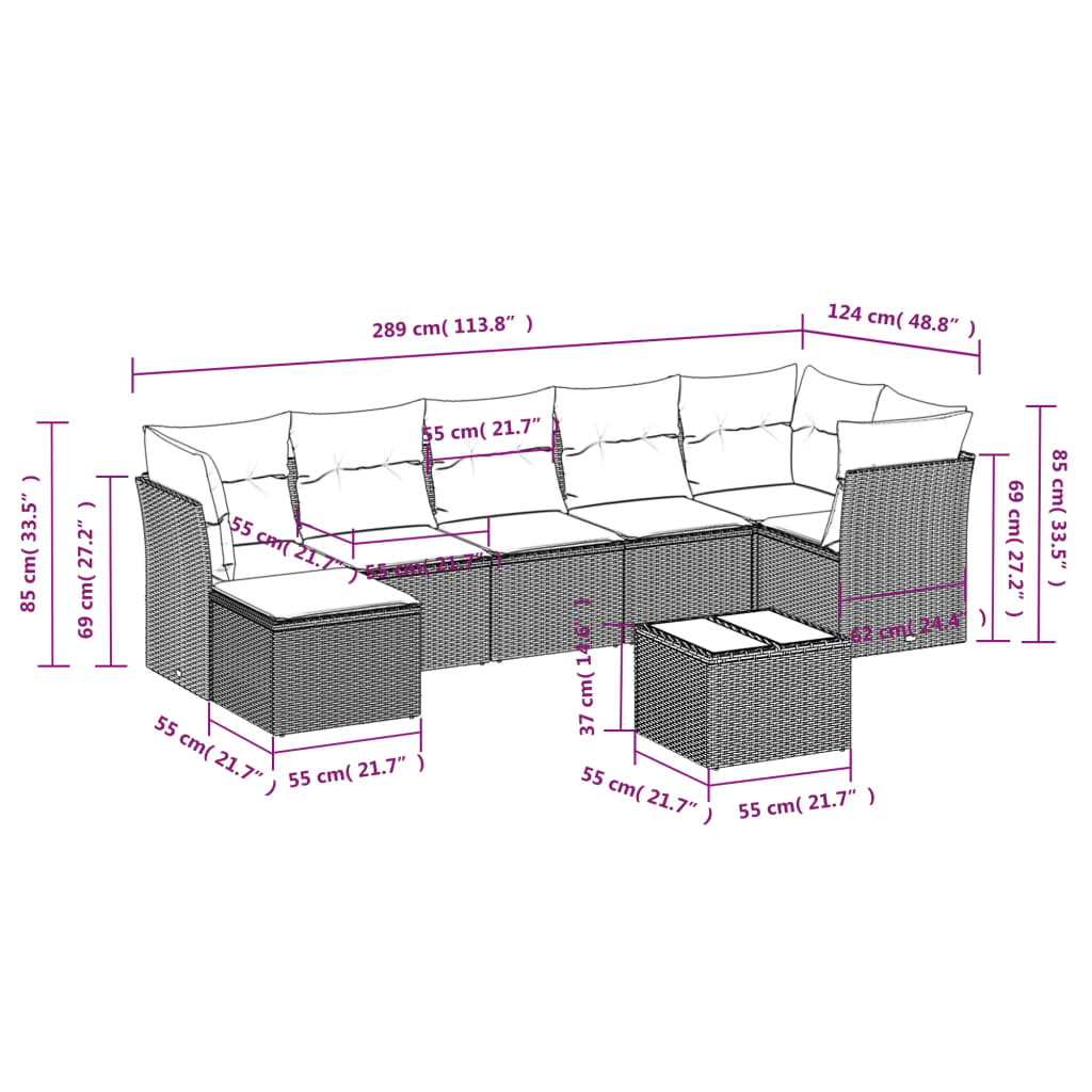 Set Divano da Giardino 8 pz con Cuscini Grigio in Polyrattan | homemem39