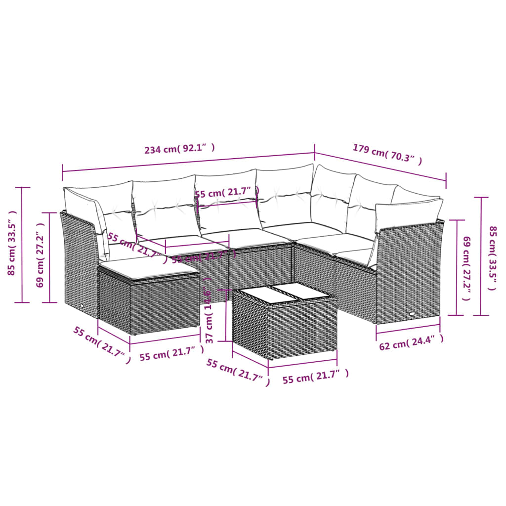 Set Divano da Giardino 8 pz con Cuscini Grigio in Polyrattan | homemem39
