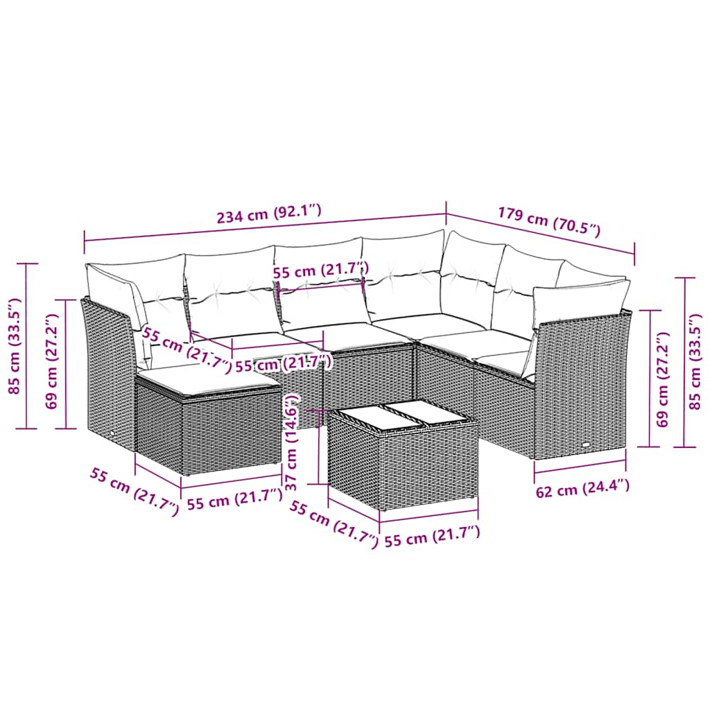 Set Divano da Giardino 8pz con Cuscini Grigio Chiaro Polyrattan | homemem39