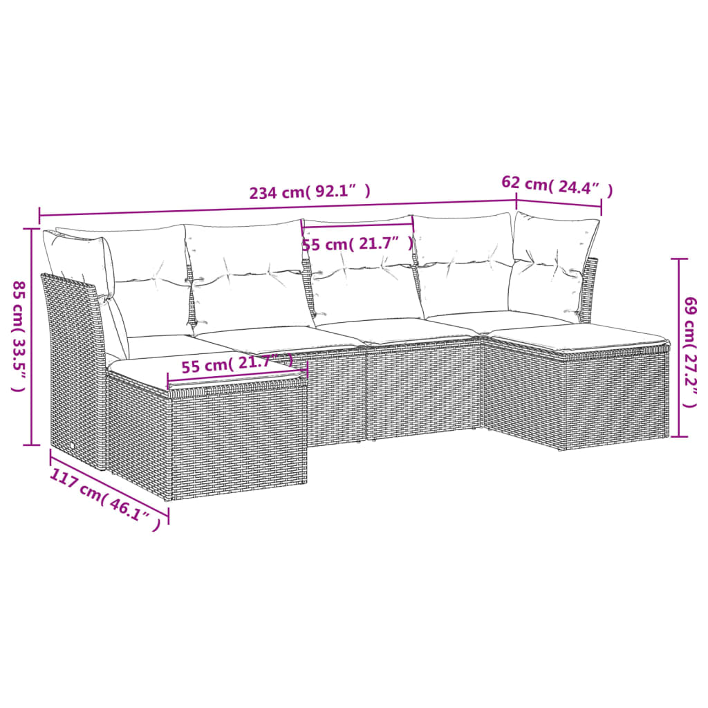 Set Divano da Giardino 6 pz con Cuscini Grigio in Polyrattan | homemem39
