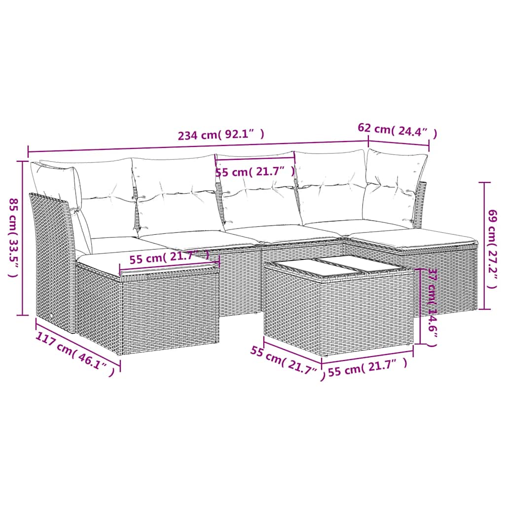 Set Divani da Giardino con Cuscini 7pz Nero Polyrattan | homemem39