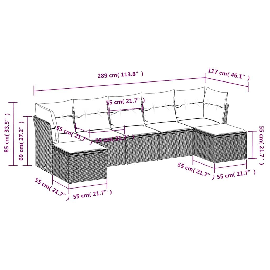 Set Divani da Giardino con Cuscini 7pz Nero Polyrattan | homemem39