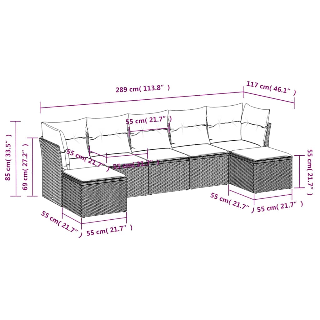 Set Divani da Giardino 7pz con Cuscini Grigio Chiaro Polyrattan | homemem39