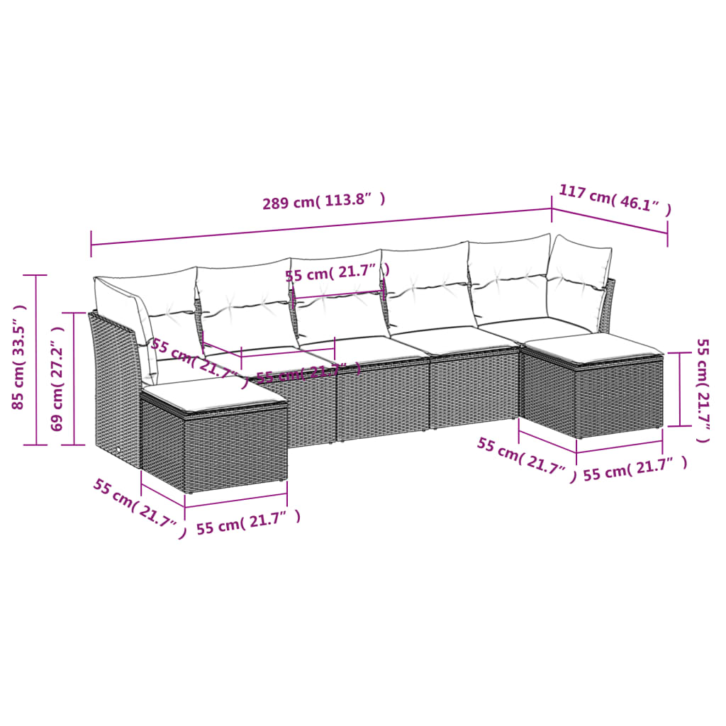Set Divani da Giardino 7 pz con Cuscini Marrone in Polyrattan | homemem39
