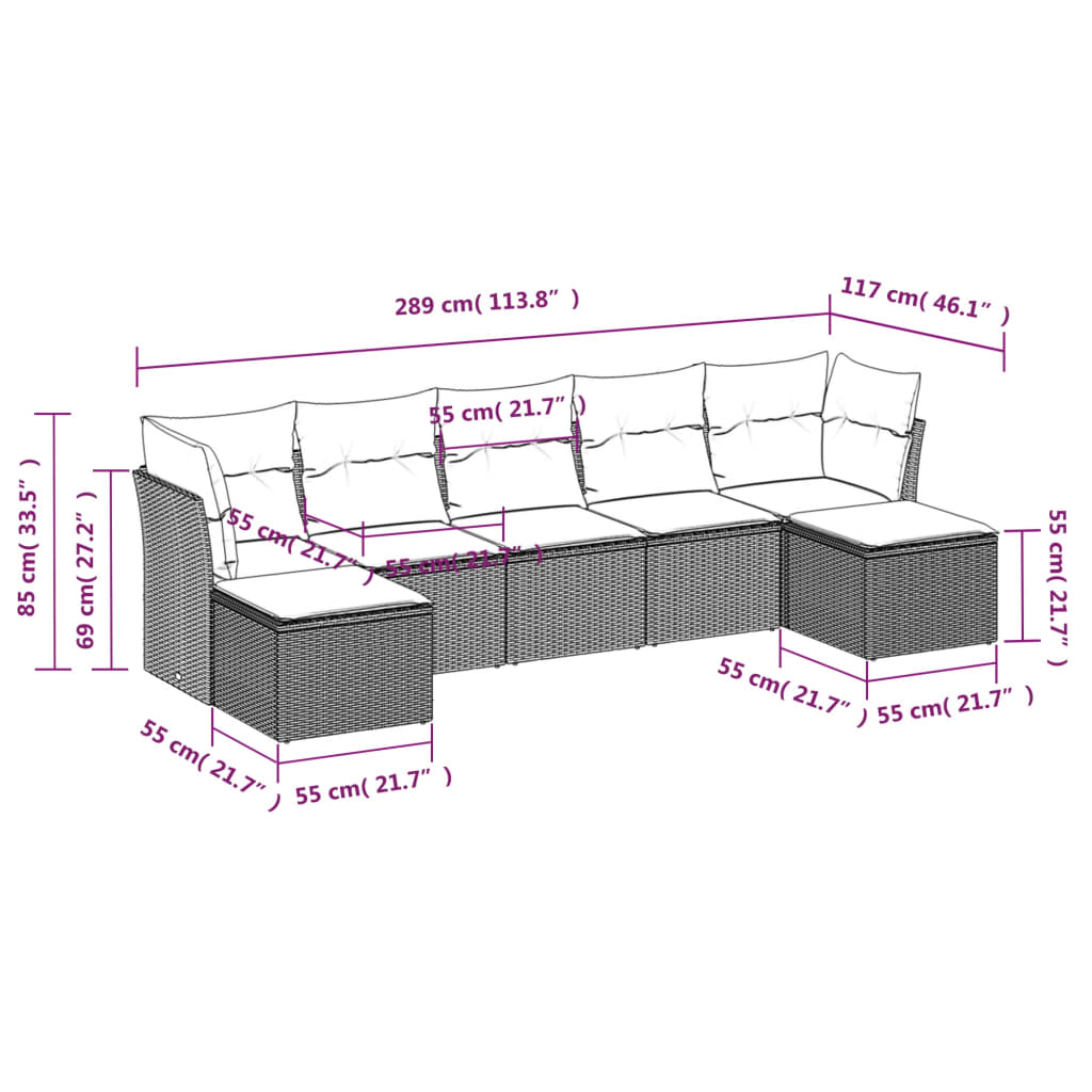 Set Divani da Giardino con Cuscini 8 pz Nero in Polyrattan | homemem39