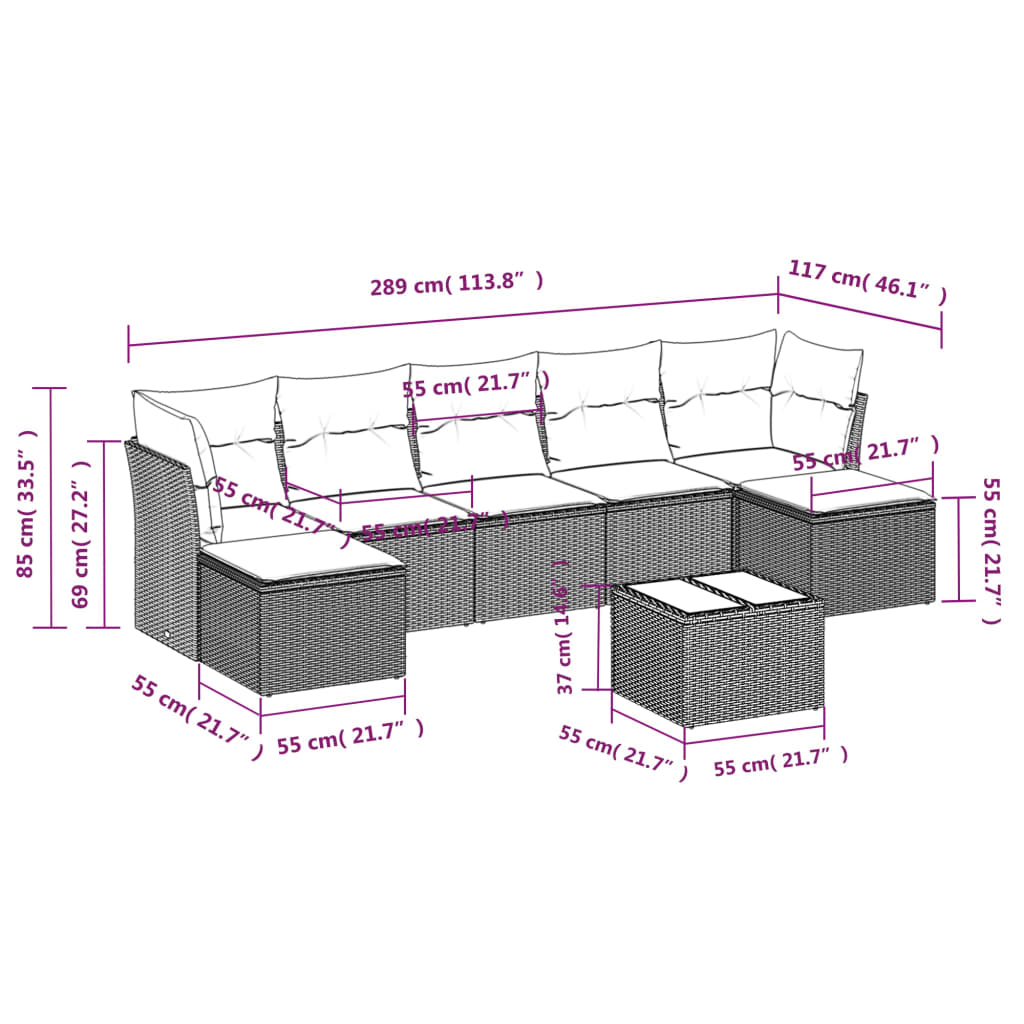 Set Divano da Giardino 8pz con Cuscini Grigio Chiaro Polyrattan | homemem39