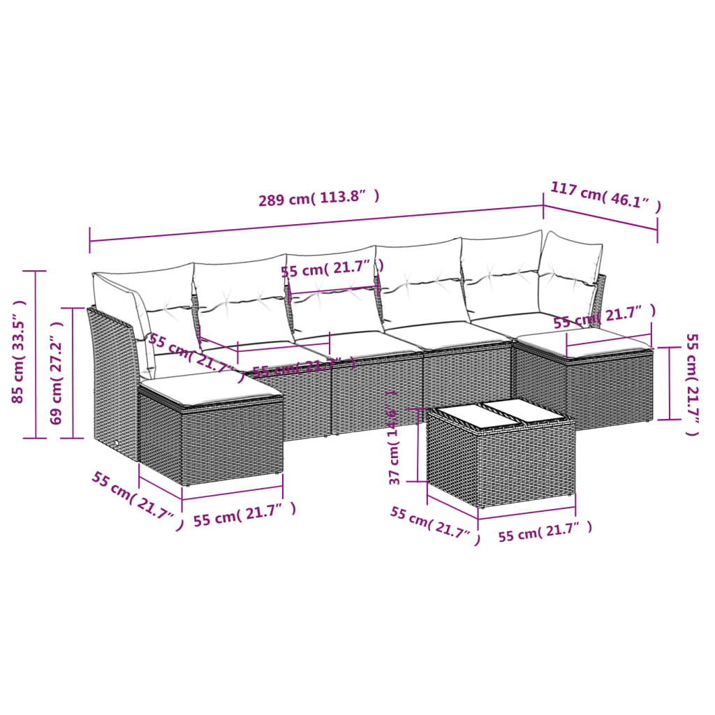 Set Divani da Giardino 8 pz con Cuscini Marrone in Polyrattan | homemem39