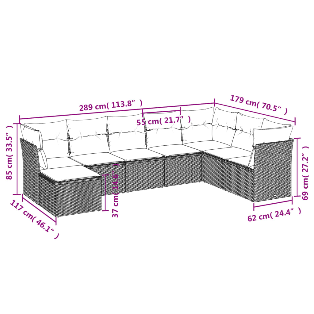 Set Divano da Giardino 8pz con Cuscini Grigio Chiaro Polyrattan | homemem39