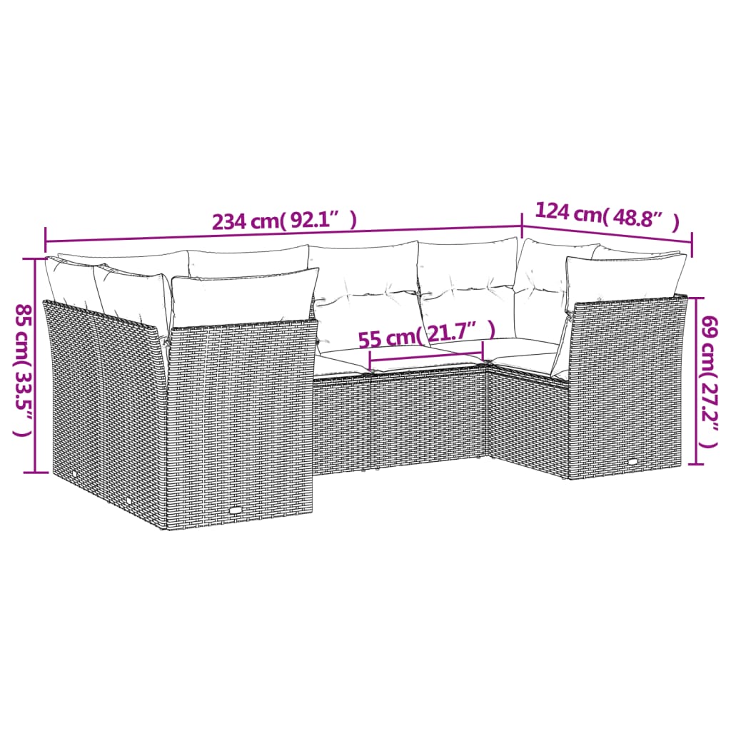 Set Divano da Giardino 6 pz con Cuscini Marrone in Polyrattan | homemem39