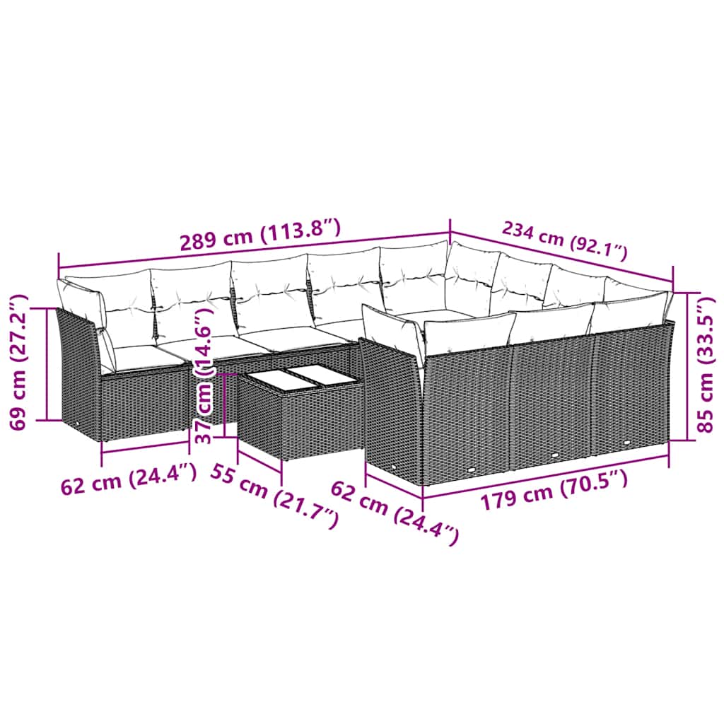 Set Divani da Giardino 11 pz con Cuscini in Polyrattan Grigio | homemem39