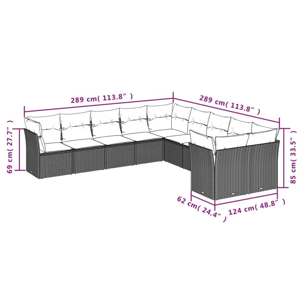 Set Divani da Giardino 10pz con Cuscini in Polyrattan Nero | homemem39