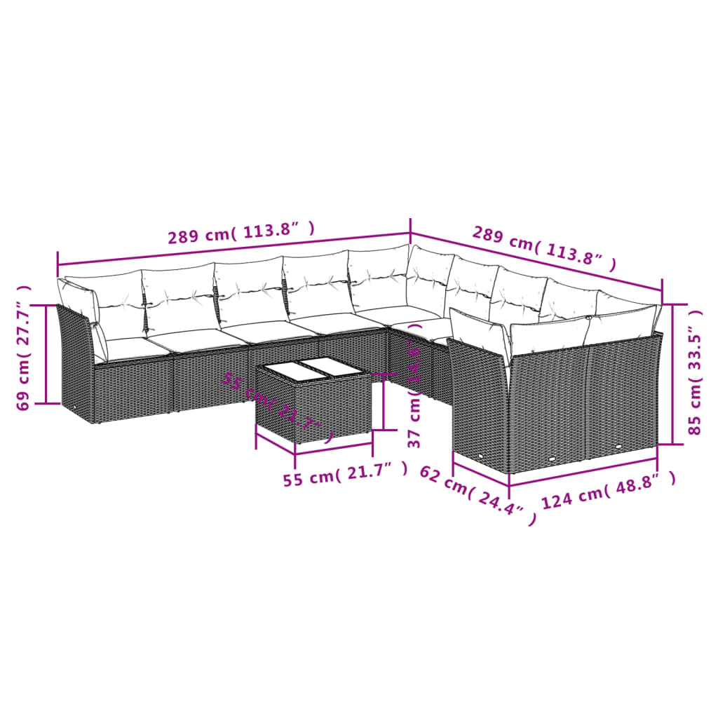 Set Divani da Giardino 11 pz con Cuscini in Polyrattan Grigio | homemem39