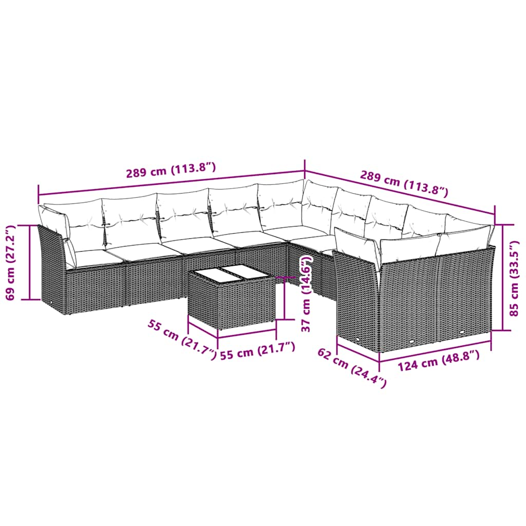 Set Divani da Giardino 11 pz con Cuscini in Polyrattan Grigio | homemem39