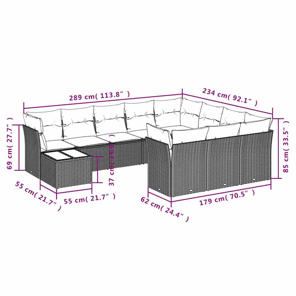 Set Divani da Giardino 11 pz con Cuscini in Polyrattan Nero | homemem39