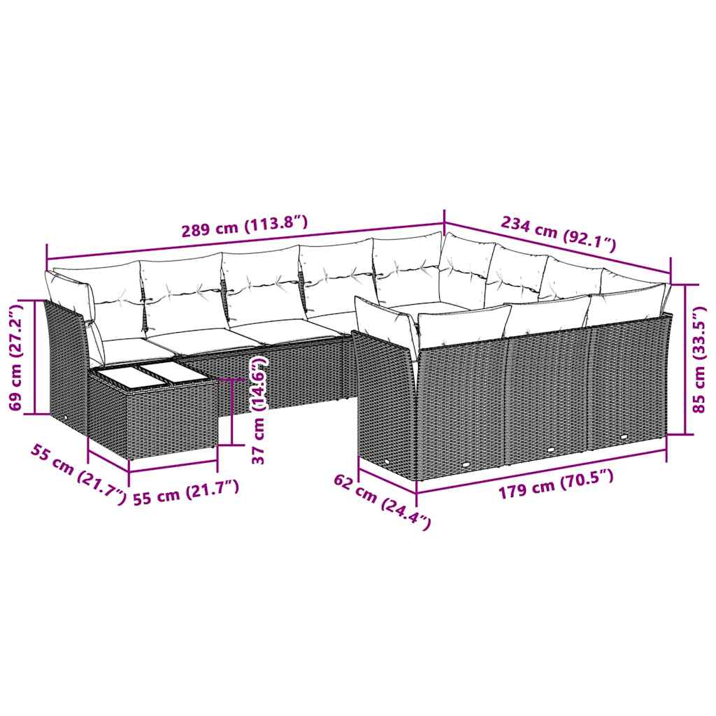 Set Divani da Giardino 11 pz con Cuscini in Polyrattan Grigio | homemem39