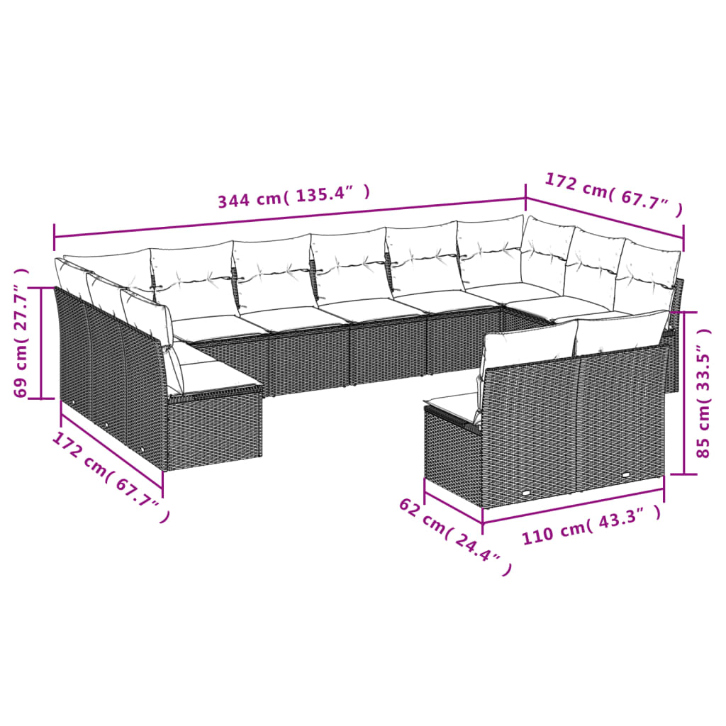 Set Divani da Giardino 9 pz con Cuscini Nero in Polyrattan | homemem39