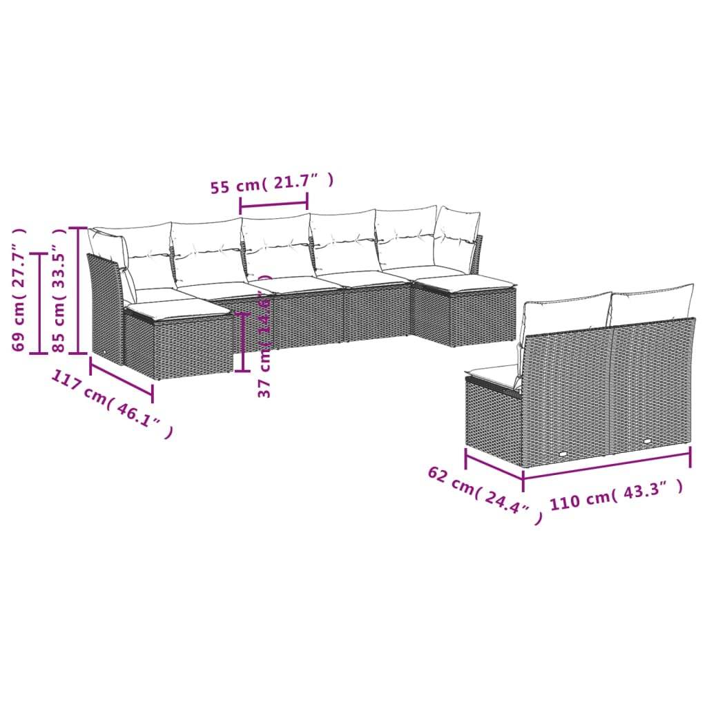 Set Divano da Giardino 9 pz con Cuscini Grigio in Polyrattan | homemem39