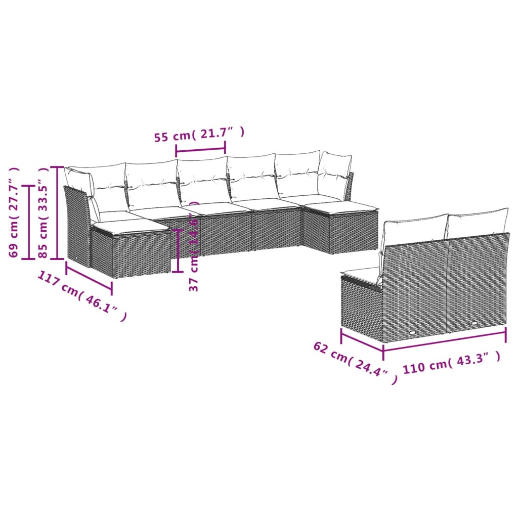 Set Divano da Giardino 10 pz con Cuscini Grigio in Polyrattan | homemem39