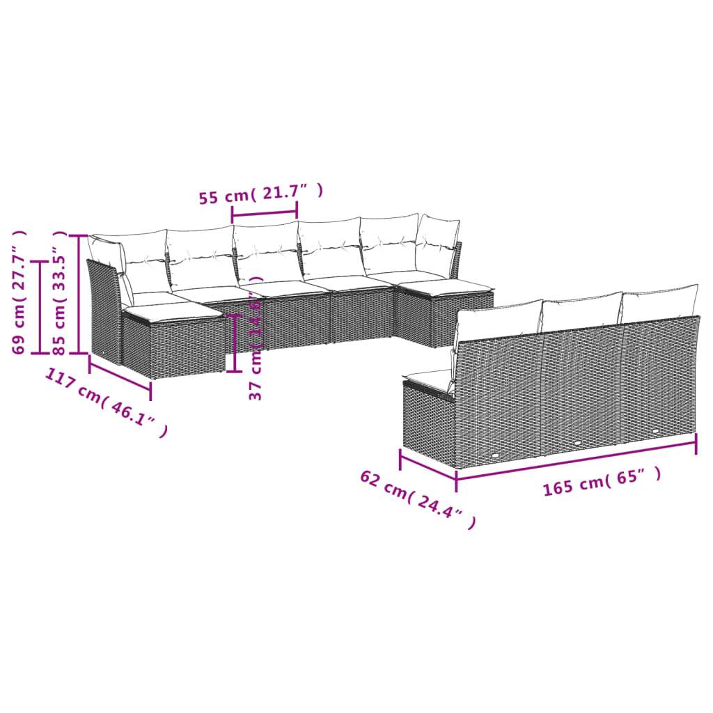 Set Divano da Giardino 10 pz con Cuscini Grigio in Polyrattan | homemem39