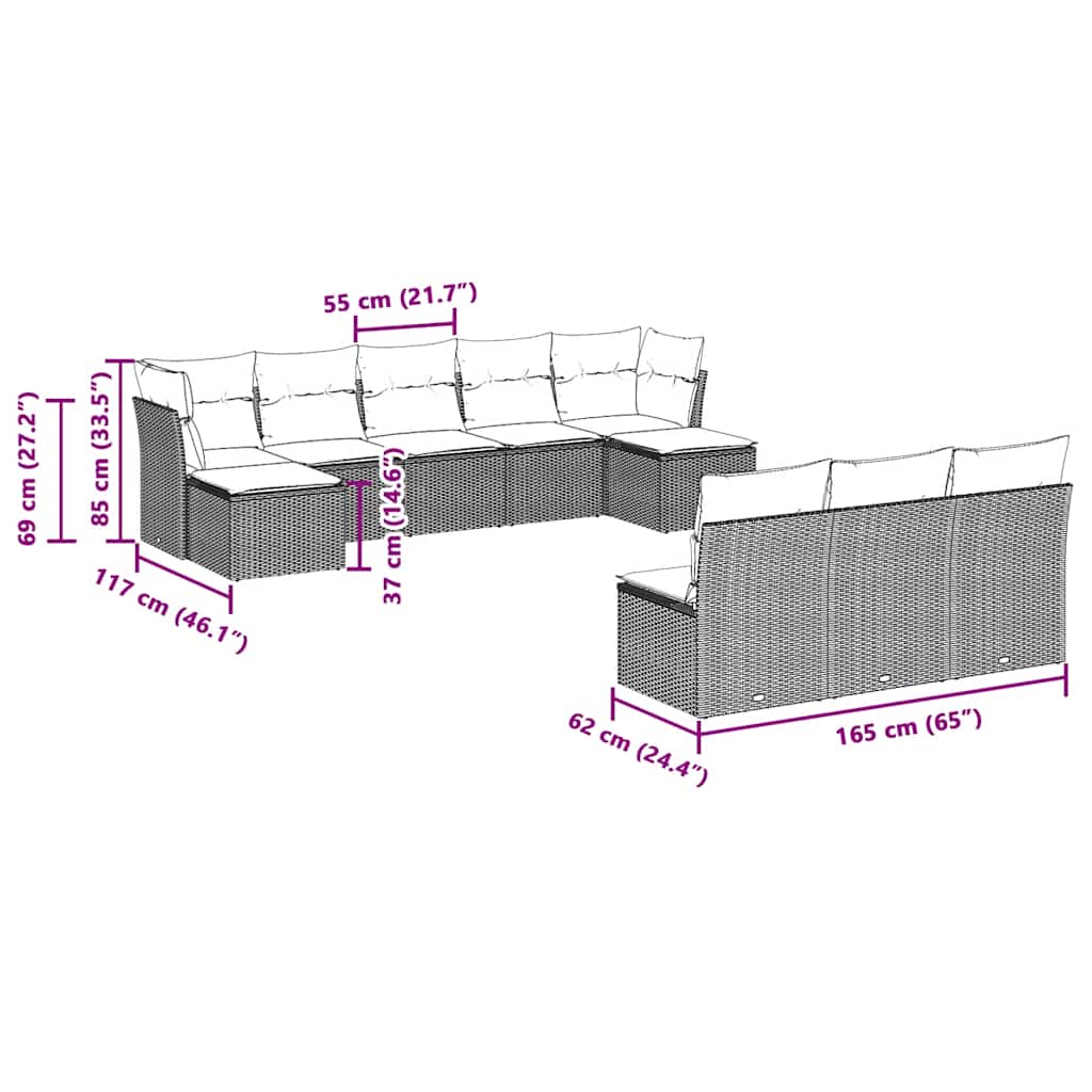 Set Divano Giardino 10 pz con Cuscini Grigio Chiaro Polyrattan | homemem39