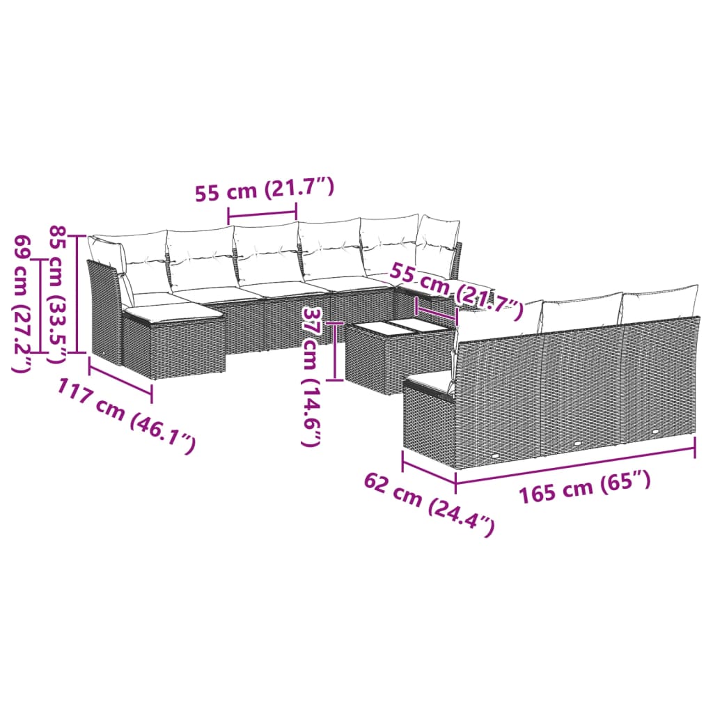 Set Divani da Giardino 11 pz con Cuscini in Polyrattan Grigio | homemem39